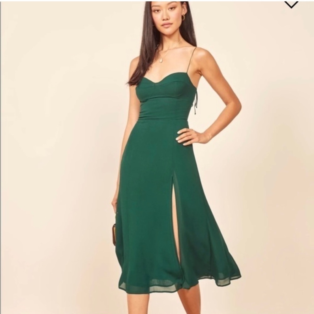 NWT REFORMATION emerald green sleeveless Juliette midi slit Dress sz 2